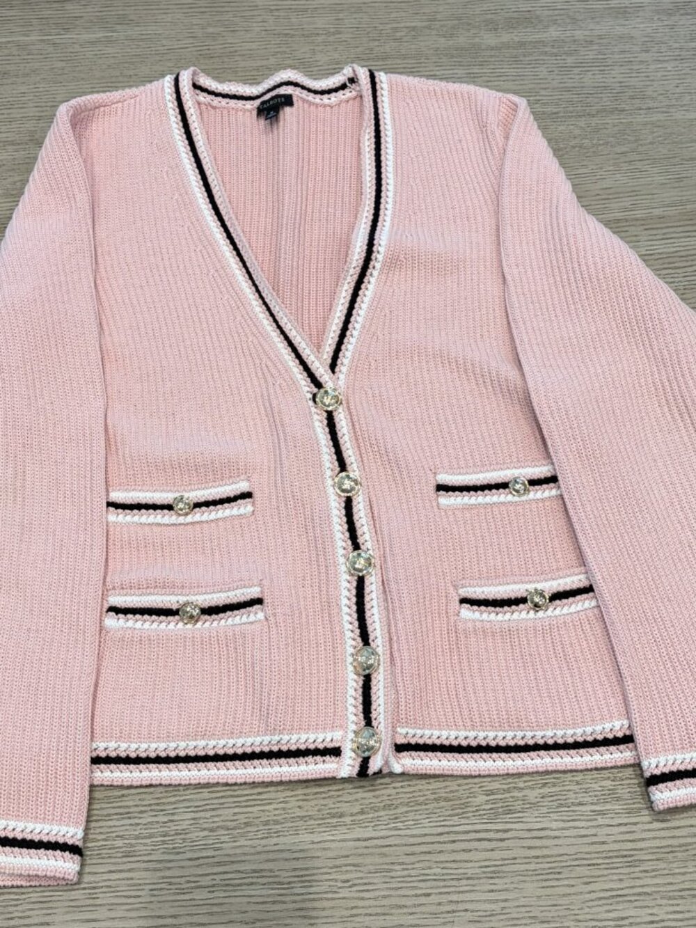 Talbots Pink Cotton Cardigan Sweater with Gold Buttons Size M